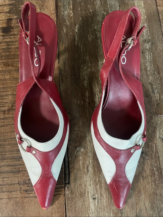 Aldo Shoes - Aldo Red and White Pointed Slingback Pumps with Ring Detail